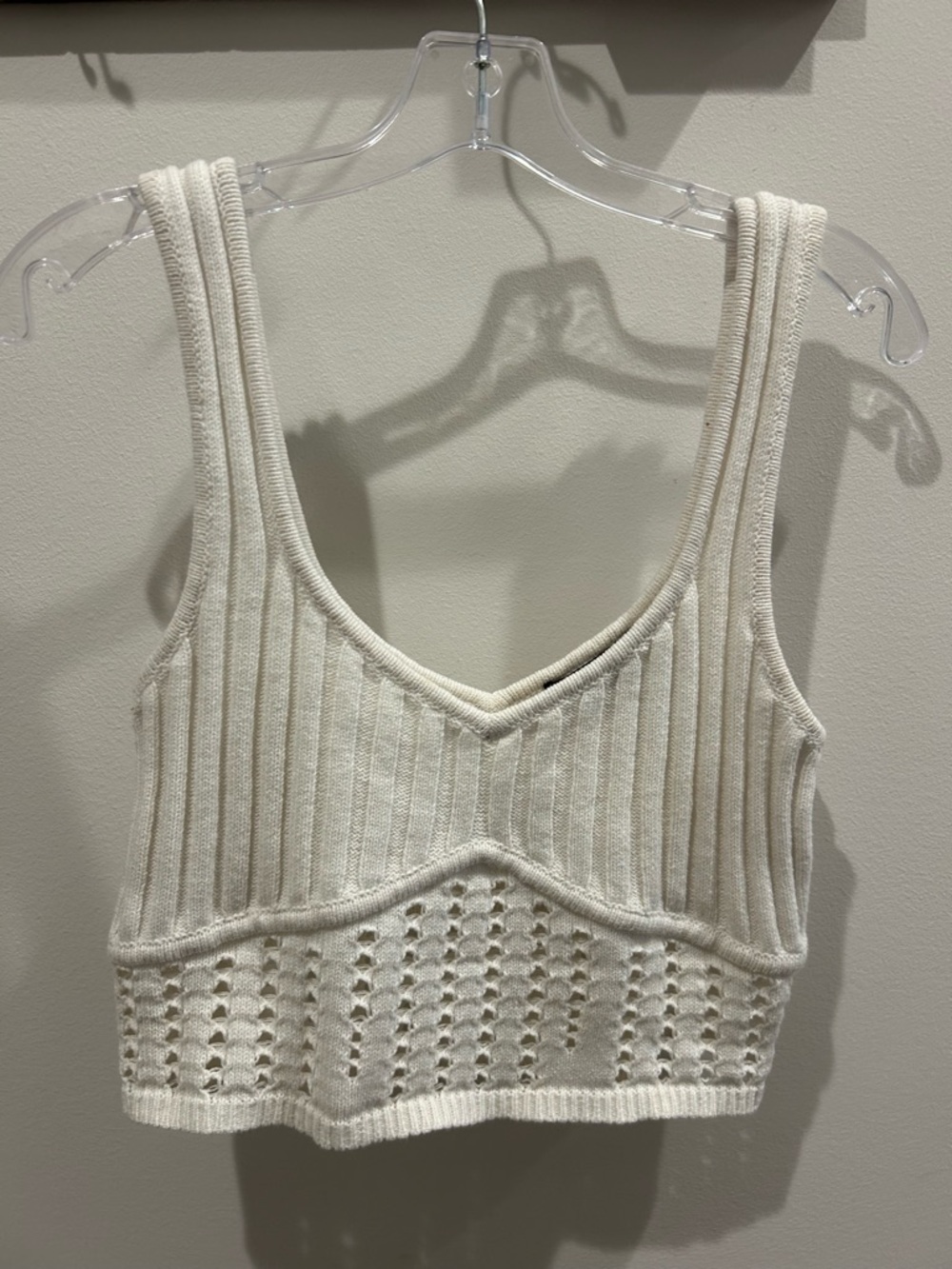 Cream Ribbed Knit Crop Tank - Picture 2 of 6